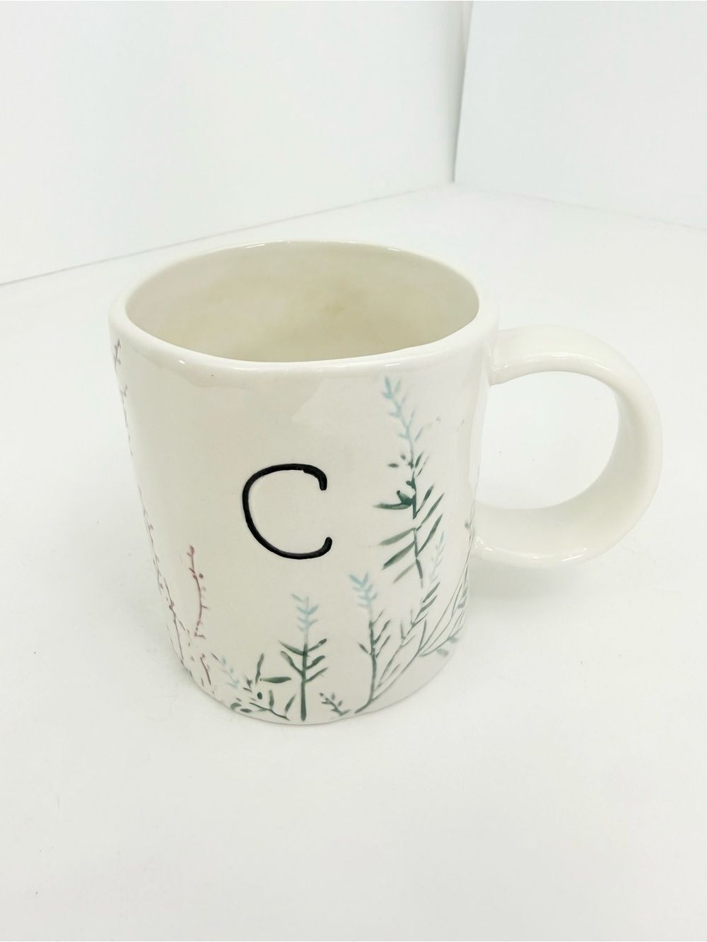 Anthropologie DAGNY Monogram Initial Letter C Textured Botanical Ceramic Mug - Picture 3 of 14